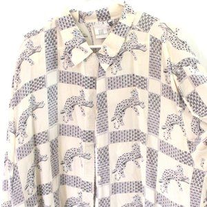 P.I.A.N.O. Vintage Blouse,  3X off-white & gray, silk